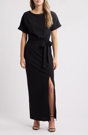 Nikki Lund Leif Tie Waist Maxi Dress in Black at Nordstrom, Size X-Large