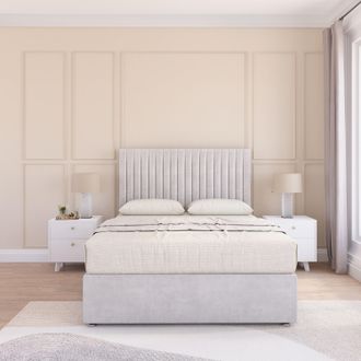 Sloomy Manhattan Plush Velvet Memory Foam Bed Set With No Drawers, Mattress & Headboard in Silver | Size: Small Single