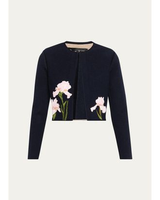 Oscar De La Renta Iris Knit Jacquard Crop Cardigan