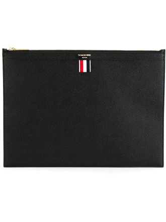 Thom Browne logo-stamp leather document holder - Black