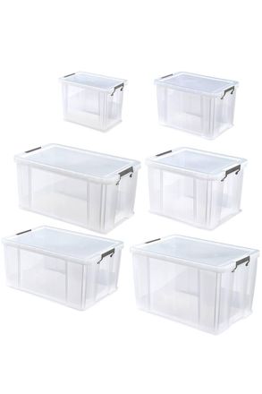 Whitefurze Set of 6 Allstore Storage Box with Lid & Silver Clamp - Clear
