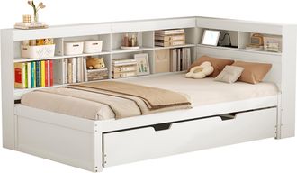 STILVORA Cama Nido 90 X 200 Cm Y 90 X 190 Cm De Madera Con Compartimentos De Almacenamiento, Puerto Usb, Sin Colch&oacute;n, Blanco
