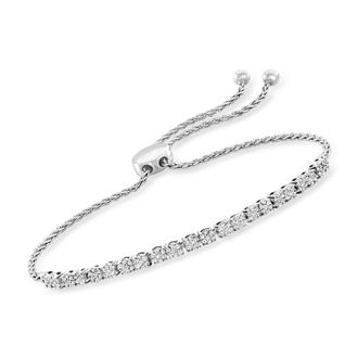 Ross-Simons Diamond Cluster Bolo Bracelet in Sterling Silver