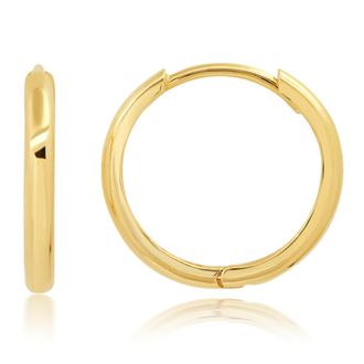MAX + STONE 14K Yellow Gold 16mm Domed Style Huggie Hoop Earrings with Hidden Post Hinged Closure