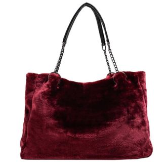 Generic Womens Plush Bags Plush Bag Popular And Fashionable Winter Women Shoulder Bag Female Chain Larger Capacity Tote(Red)