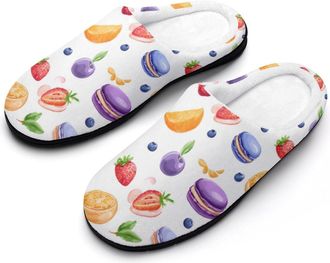 Generic Colorful Macarons-Cake-Fruits Mens Slippers Comfortable And Non-slip Cotton Slipper Shoe for House