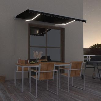 Berkfield Home Manual Retractable Awning with LED 300x250 cm Anthracite in Black