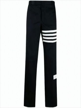 Thom Browne Tailored Black Straight Pants With Distinctive Stripe Detail