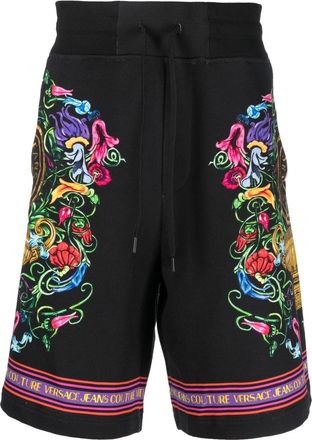 Versace Jeans Couture abstract-print cotton track shorts - men - Cotton/Cotton - L - Black