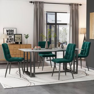 Merax Set of 4 Velvet Upholstered Dining Chairs with Metal Legs in Green