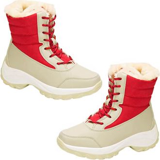 UPKOCH Women Lace-Up Winter Snow Boots Faux Lined Mid-Calf Warm Non-Slip Platform Snow Shoes for Outdoor and Casual Wear Red