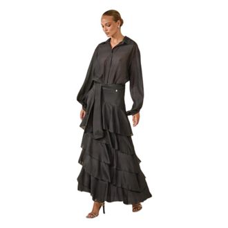 Souvenir Maxi Skirts, female, Black, Size: S Gonna Midi a Balze in Organza
