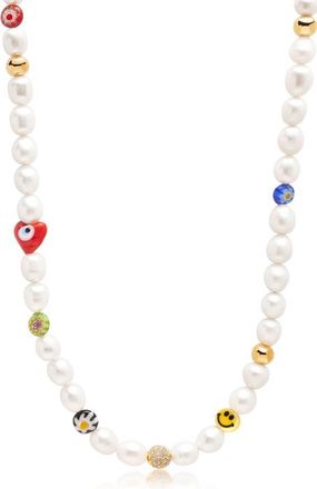 Nialaya Smiley Face Pearl Necklace in White at Nordstrom
