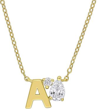 Rina Limor Initial Plated 0.72 Ct. Tw. Lab-Grown Created White Sapphire Z Necklace
