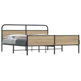 Berkfield Home Metal Bed Frame without Mattress Smoked Oak 150x200 cm King Size in Brown