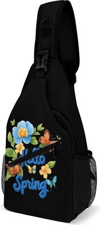 Generic Spring Butterfly Flowers Mens Shoulder Bags Sling Crossbody Backpack Travel Hiking Chest Bag with Small Side 38x20cm