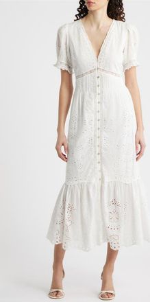 LoveShackFancy Tarragon Eyelet Lace Maxi Dress in White at Nordstrom, Size 12