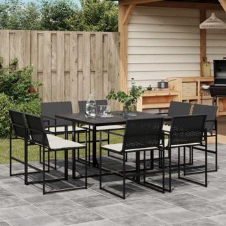 vidaXL Set De Comedor De Jard&iacute;n 9 Pzas Y Cojines Rat&aacute;n Sint&eacute;tico Negro Vidaxl