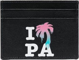 Palm Angels graphic-print cardholder - unisex - Calf Leather/Viscose - One Size - Black