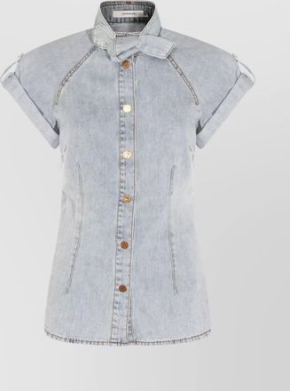 Zimmermann denim tie-neck short-sleeve shirt