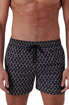 Bugatchi Aircher Mid Length Swim Trunks in Black at Nordstrom, Size X-Large