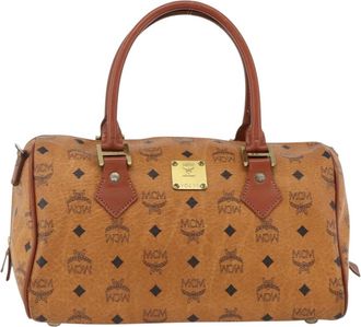 MCM Visetos Logogramme Leather Brown Leather Handbag (Pre-Owned)