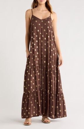 Elan Metallic Dot Cover-Up Dress in Brown Polka at Nordstrom, Size X-Small