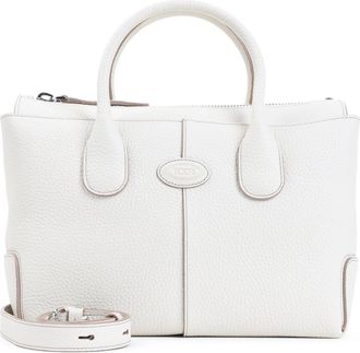 Tod's Stucco White Grained Leather Di Small Shopping Bag-Donna