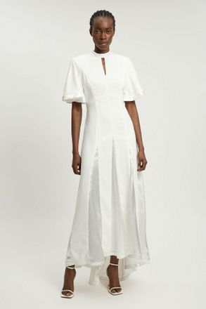 Karen Millen Womens Satin Contrast Detail Woven Midi Dress - White - Size 10 UK