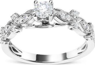 House of Brilliance 14K White Gold 1/2 Cttw Diamond Vintage Style Engagement Ring at Nordstrom
