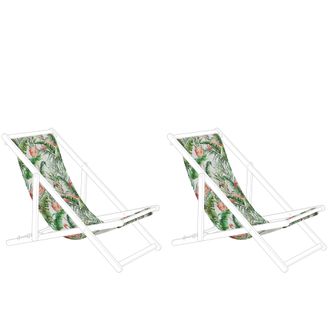 Beliani Conjunto De 2 Telas De Poli&eacute;ster Verde Blanco Rosa Para Tumbona De Jard&iacute;n Patr&oacute;n Flamenco Moderno Exterior Anzio / Avellino