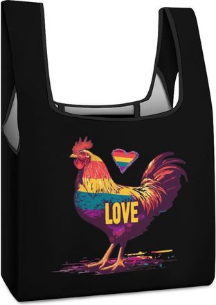 Generic Rainbow Flag LGBT Gay Pride I Love Cock Shopping Bag Reusable Grocery Tote Bag Foldable Handbag for Travel Picnic