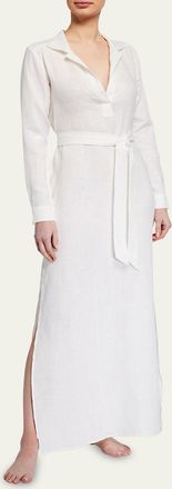 Pour Les Femmes Long Linen Lounge Shirt Dress