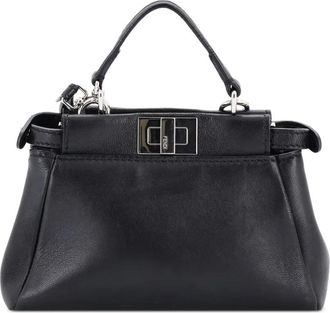 Fendi Peekaboo Bag Floral Embellished Leather Micro satchel - Nero