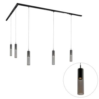 QAZQA Qazqa - Moderno Sistema De Iluminaci&oacute;n De Riel Moderno Con 5 Luces Colgantes Negras Monof&aacute;sicas - Iconic Lloyd Acero /pl&aacute;stico Adecuado Para Led Max. 