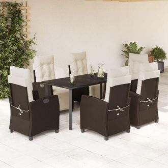vidaXL Set Comedor De Jard&iacute;n 7 Pzas Con Cojines Rat&aacute;n Sint&eacute;tico Marr&oacute;n Vidaxl
