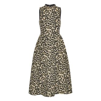 Rotate ROTATE Birger Christensen, Midi Dresses, female, Beige, Size: XS Leopard Jacquard Midi Dress Beige
