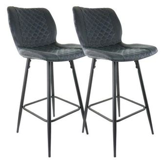 Elama 2 Piece Diamond Stitched Faux Leather Bar Chair with Metal Legs in Black at Nordstrom