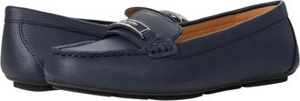 Calvin Klein Levonne Flats Navy Leather Moc Toe Loafer Shoes HAWK564