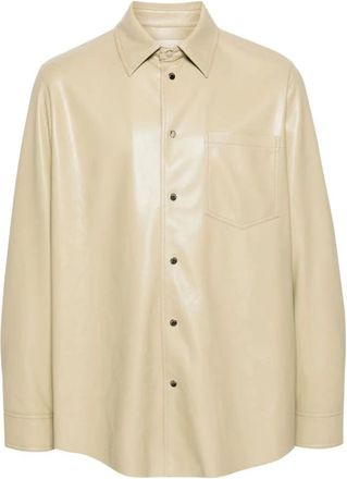 Nanushka Casual Shirts, male, Beige, M, Olive Green Faux Leather Shirt