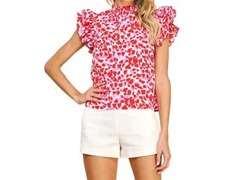 Pinch Design Hearts Woven Top In Hearts Red Multi