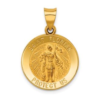 Diamond2Deal 14k Yellow Gold Polished and Satin St Florian Medal Hollow Pendant