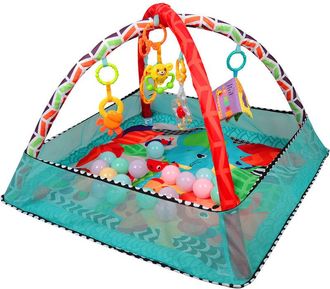 OEM Tapis D&Eacute;veil - 80 X 80 Cm - Cadre Flexible Bleu - 5 Jouets Suspendus + 18 Balles Oc&eacute;aniques - Pour B&eacute;b&eacute; 0 &Agrave; 12 Mois