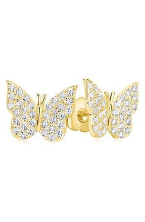 Suzy Levian Sterling Silver CZ Butterfly Stud Earrings in Gold at Nordstrom Rack
