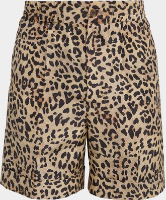 Valentino Garavani Men & apos;s Silk Leopard-Print Bermuda Shorts