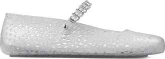 Jimmy Choo London Schoenen met strass en zilveren platte zool - Dames - Ballerinas - Grijs - 37 EU - Schoenen