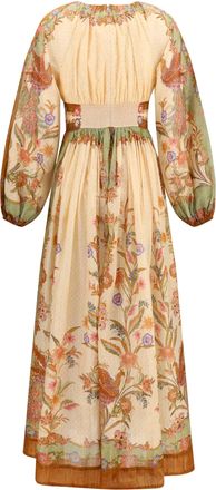Zimmermann Womens Indra Elasticated Waist Maxi Dress Cream Khaki Scarf Floral Cotton; Silk; Metal Fibers
