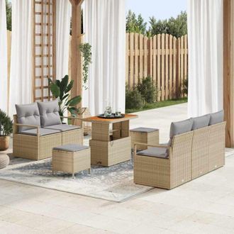 vidaXL Vidaxl - Conjunto De Sof&aacute; De Jard&iacute;n Con Coj&iacute;n 8 Pcs Beige, Gris Claro