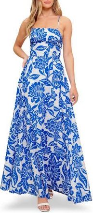 Flying Tomato Floral Fit & Flare Maxi Dress in Ivory Blue at Nordstrom Rack, Size Medium