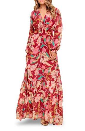 Flying Tomato Floral Long Sleeve Maxi Dress in Berry at Nordstrom Rack, Size Small